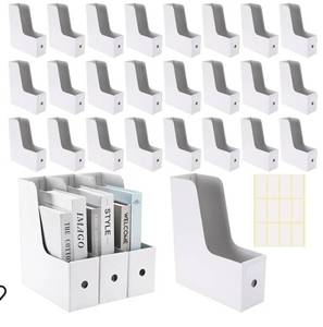 lot 30264 image: Geyee 12 Pack Foldable Magazine File Holder with Label Holders Medium Large Size Cardboard Folder Holder Desk File Book Organizer Document Storage Container Box for Home Office School(White, Small)
