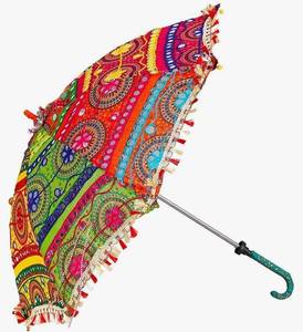 lot 30265 image: 5 Pcs Indian Vintage Decorative Umbrella Sun Parasol Wedding Birthday Party Decoration Lot Of Umbrella Embroidered Umbrella, Multi