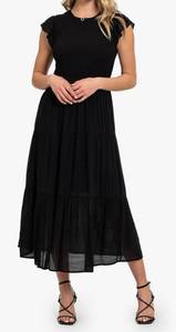 lot 30271 image: Womens Midi Dress - Ruffle Short Sleeve Round Neck Smocked Top Tiered Flowy Skirts Casual One Piece Size M