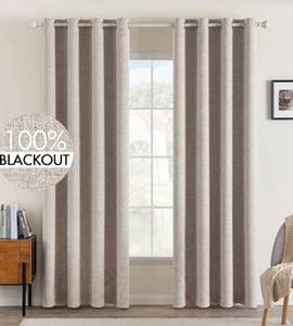 lot 30275 image: Blackout Curtains for Bedroom Linen Texture Thermal Insulated Natural Khaki Grommet Room Darkening Curtains & Drapes Luxury Decor for Living Room Nursery 52 x 90 Inch (2 Panels)