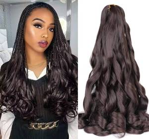 lot 30334 image: French Curly Braiding Hair,#4 Brown Synthetic Bouncy Braiding Hair Extensions 75gPack Crochet Hair Extensions 24Inch French Curl Braiding Hair Extensions