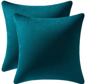 lot 30335 image: DEZENE Throw Pillow Cases Teal 2 Pack Cozy Soft Velvet Square Decorative Pillow Covers for Farmhouse Home Decor