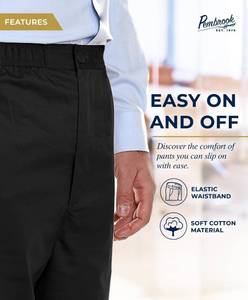 lot 30339 image: Pembrook Mens Elastic Waist Pants for Seniors with Zipper and Button - Black Mens Elastic Waist Jeans  Loose Fit Pull On Jeans for Men