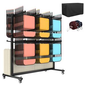 lot 29460 image: Lokshun Folding Chair Rack,Two Tier Folding Chair Cart 84 Stackable Chairs,Mobile Chair Dolly 750 Lbs Capacity,Folding Chair Storage Rack with Rubber Locking Wheels,Outdoor Cover, Straps - Retail $259