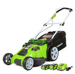 lot 29462 image: Greenworks 40V 20-Inch Cordless (2-In-1) Push Lawn Mower, 4.0Ah  2.0Ah Battery and Charger Included 25302 (B00GX9WNP2) - Retail $399.99
