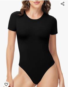 lot 29464 image: Bodysuits for Women - Black Bodysuit Women Tops Round Neck T Shirts for Women Fashion Body Suit Going Out Tops