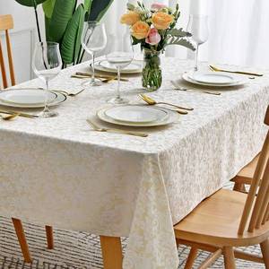 lot 30041 image: maxmill Jacquard Tablecloth Damask Design Water Resistance Antiwrinkle Heavy Weight Soft Table Cloth for Buffet Banquet Parties Event Holiday Dinner Rectangle 60 x 84 Inch Beige with White