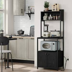 lot 30046 image: Furniouse 5-Tier Kitchen Bakers Rack with Power Outlet, Industrial Microwave Oven Stand with Storage, Kitchen Storage Shelf with Cabinet, Coffee cart, Standing Kitchen Storage Rack (Black)&nbsp