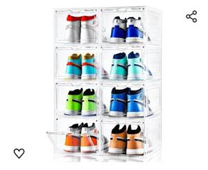 lot 30116 image: Clemate Upgraded X-Large Shoe Storage Box,Shoe Box Clear Plastic Stackable,Drop Front Shoe Box with Clear Door,Shoe Organizer and Shoe Containers For Sneaker Display,Fit up to US Size12