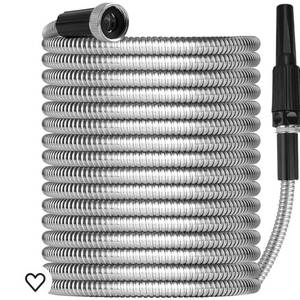 lot 30120 image: Metal Garden Hose 100ft with Super Tough and Soft Water Hose, Household Stainless Steel Durable Adjustable Nozzle, No Kinks Tangles