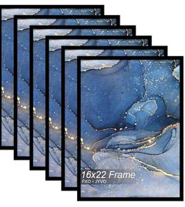 lot 29407 image: 16x22 Picture Frame Set of 6, Black Frame for 16 x 22 Inch Picture Poster Photo, Light Weight and High Transparent 16 by 22 Frame for Wall - 6 PackBlack16 x22