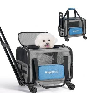 lot 29409 image: BurgeonNest Cat Carrier with Wheels, Airline Approved Pet Carrier for Cats Dogs 15 lbs with Telescopic Handle, Small