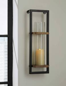 lot 29428 image: Signature Design by Ashley Colburn Rustic Wall Sconce with Candle Holder, Black