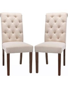 lot 29448 image: COLAMY Tufted Dining Room Chairs Set of 2, Accent Parsons Diner Chairs Upholstered Fabric Side Stylish Kitchen Chairs with Solid Wood Legs and Padded Seat - Beige