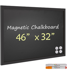lot 29563 image: Board2by Magnetic Chalkboard Black Board 46 x 32, Extra Large Chalk Board Blackboard for Wall Decor, Easy-to-Erase Wood Framed Magnet Board, 2 Pens, 4 Magnets for School, Home & Office (Classic Black)