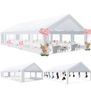 lot 30057 image: COBIZI 20x40 Party Tent Heavy Duty, 20x40 Tent with 8 Removable Sidewalls &amp 4 Built-in Sandbags, Commercial Wedding Large Tent, UV 50, Waterproof, White - Retail $739.99