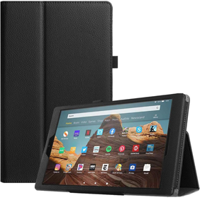 lot 30067 image: Fintie Folio Case for Amazon Fire HD 10 Tablet (Compatible with 7th and 9th Generations, 2017 and 2019 Releases) - Premium PU Leather Slim Fit Stand Cover with Auto WakeSleep, Black