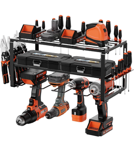 lot 30069 image: TICONN Heavy Duty Tool Organizer Rack, Garage Wall Mounted Electric Drill Storage Rack with Charger Shelf with 100lbs Weight Limit (Basic Side tool Strips)