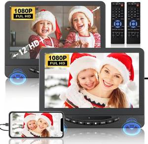 lot 30096 image: 12 Dual Portable DVD Player for Car with 1080P HDMI Input, FELEMAN Rechargable Car DVD Player Dual Screen Play A Same or Two Different Movies, Support USB, Last Memory