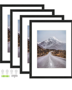lot 30178 image: MUYE 12x16 Picture Frame Set of 4,High Definition Plexiglass,Display Pictures 8.5x11 or 9x12 with Mat or 12x16 Without Mat for Wall Mounting Photo Frames Gallery,Black