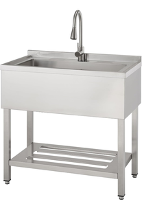 lot 30283 image: TRINITY Stainless Steel Freestanding Single Bowl Utility Sink for Garage, Laundry Room, and Commercial Use, Includes Pull-Out Faucet, NSF, UPC and cUPC Certified, 36 x 20 x 49.2, Stainless Steel - Retail $569.90