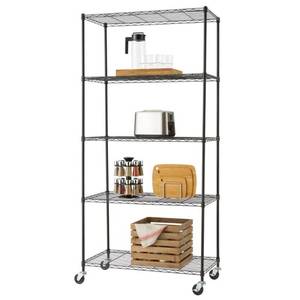 lot 30284 image: TRINITY BASICS� 5-Tier 36x18x72 Wire Shelving  NSF  w Wheels  - Black - Retail $296.16