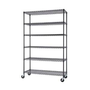 lot 30345 image: Black Anthracite 6-Tier Steel Wire Shelving Unit (48 in. W x 77 in. H x 18 in. D) - Retail $214.61