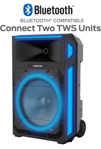 lot 30188 image: Monster X6 All-in-One Bluetooth Speaker System, Party Speaker, PA  600W Power, 15 Sub  Beat Synced LED Lights, All Terrain Wheels, TWS Pairing, App Control  Includes Adjustable Tripod & Microphone