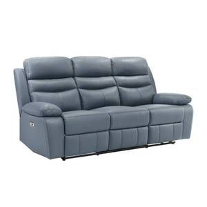 lot 854 image: Lexicon Recliner Sofa for Living Room, Double Recliner RV Couch, Power Wall Hugger Recliner Home Theater Seating Leather Reclining Sofa, with USB Charge Port, 86.5W Sofa, Blue - Retail $924.05