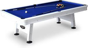 lot 859 image: Hathaway Alpine 8-ft Outdoor Pool Table with Aluminum Frame and Waterproof, UV-Resistant Felt - Includes Accessories, White - Retail $2,205.72 (damage spots on top)