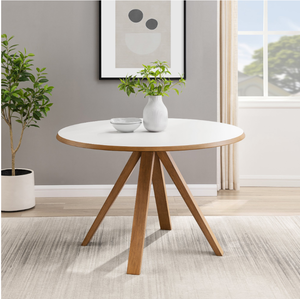 lot 30052 image: Walker Edison Mid-Century Modern 48 Round Dining Table, WhiteEnglish Oak - Retail $651.31