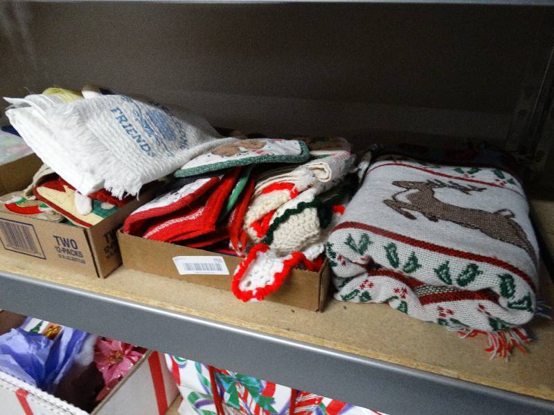 lot 755 image: Large lot of christmas decor,towles & mats.