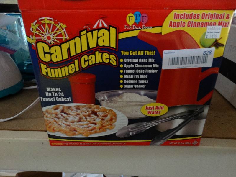 lot 828 image: Carnival funnel cakes mix. makes up to 24 funnel cakes.