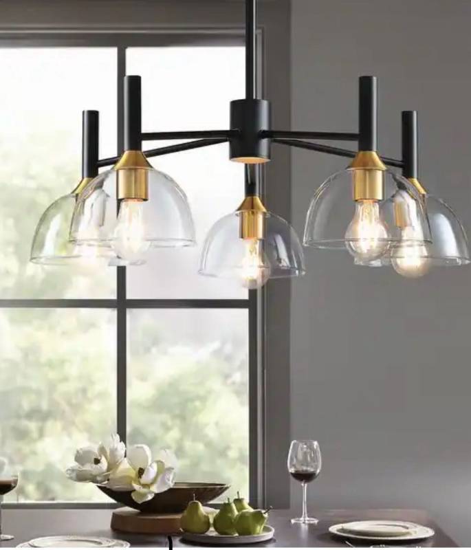 lot 1606 image: 5-Light Modern Chandeliers Light Fixtures with Sturdy Clear Glass Lampshades