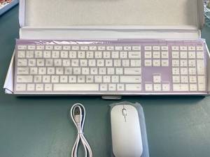 lot 2162 image: Jelly comb light, purple, full-size keyboard, and mouse combo.
