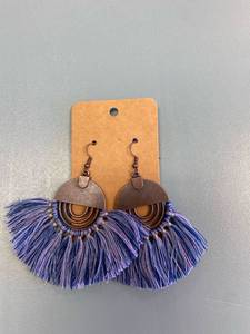 lot 2180 image: Blue and bronze fringe earrings
