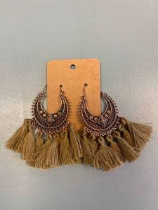 lot 2185 image: Army green fringe earrings