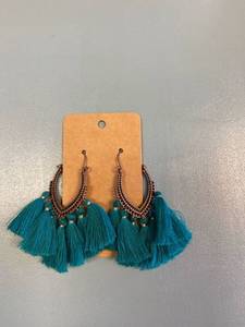 lot 2187 image: Green and bronze fringe earrings