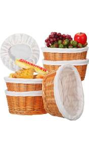 lot 60557 image: Nuogo 4 Set Extra Large Bread Basket Serving Set 12 x 9 Inch Wicker Basket with Removable Liner and Cover Bread Container Bread Storage Basket Wicker Fruit Basket for Kitchen Sourdough Bread Basket