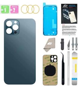 lot 60891 image: Back Glass Replacement for iPhone 12 Pro Max with Repir Tools, Big Hole Rear Back Cover Glass Replacement All Carriers with Pre-Installed Adhesive and Repairing Tool Kits (Pacific Blue)