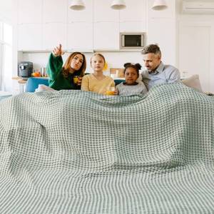 lot 60901 image: Bedsure Cooling Cotton Waffle Oversized King Blanket - Lightweight Breathable Rayon Derived from Bamboo for Hot Sleepers, Luxury Throws for Bed and Sofa, Sage Green, 120x96 Inches