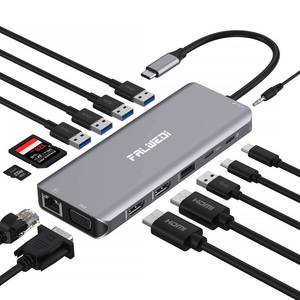 lot 60920 image: USB C Laptop Docking Station, 14 in 1 Type C Hub Multiport Adapter Dongle with 3 Monitors, Dual HDMI, VGA, PD, Ethernet, SDTF, USB CA Ports, MicAudio, Compatible for DellSurfaceHPLenovo Laptops