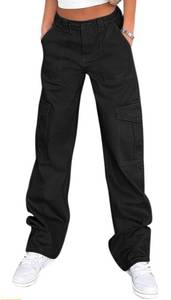 lot 60928 image: Lepunuo Cargo Pants for Women High Waisted Casual Pants Baggy Stretchy Wide Leg Y2K Streetwear with 6 Pockets Large