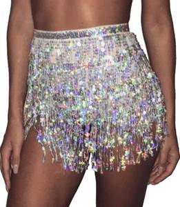 lot 60931 image: Womens Sequin Tassel Skirts Rave Fringe Hip Scarf for Festival US 4-6