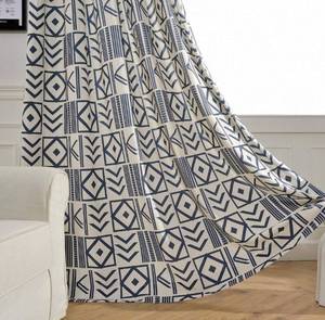 lot 60932 image: Melodieux Blue Geometric Pattern Room Darkening Grommet Curtains for Living Room Dining Room Bedroom, 52 by 84 Inch, 2 Panels
