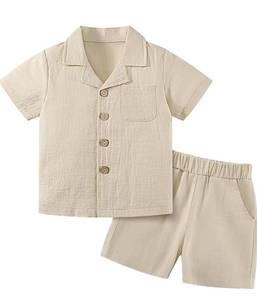 lot 60940 image: Weixinbuy Baby Boy Clothes Set Toddler Summer Outfit Cotton Linen Short Sleeve T-Shirt Top Pocket Button-Down Shirt Short Set 18-24M