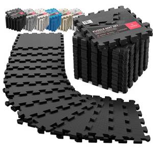 lot 60948 image: Gym Flooring Set - Interlocking EVA Soft Foam Floor Mat, 18 Pieces Puzzle Rubber Tiles Protective Ground Surface Protection, Play Workout Exercise Mats Underlay Matting Sports Pool Home Fitness Garage