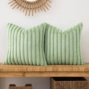 lot 60990 image: Woaboy Sage Green Throw Pillow Covers 18x18 Inch Set of 2 Decorative Couch Pillow Cases Soft Cozy Faux Rabbit Fur Velvet Back Modern Home Decor for Sofa Bedroom Livingroom