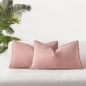 lot 60993 image: JUSPURBET Set of 2 Pink Chenille Lumbar Throw Pillow Covers 16x24 Inch Soft Textured Decorative Cushion Cases for Couch Sofa Bed Solid Home Decor Pillowcases