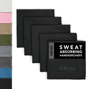 lot 60997 image: DRYKI Sweat Absorbing Handkerchiefs - The Original Sport Microfiber Hankies for Wicking Sweat from Hands, Face, Body (Classic Black, 5 Pack)